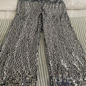 Maeve Silver Sequin Cropped Pants